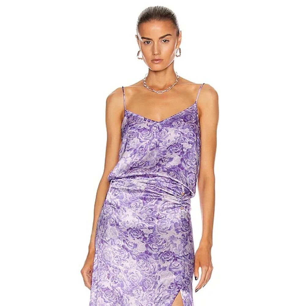 GANNI Heavy Satin Top + Pierced Detail Skirt Set violet tulip size 42 US 10/12 - Picture 3 of 16